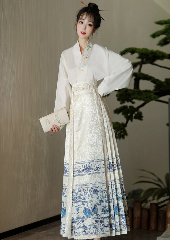 Chinese hanfu dress mamian skirt china flower