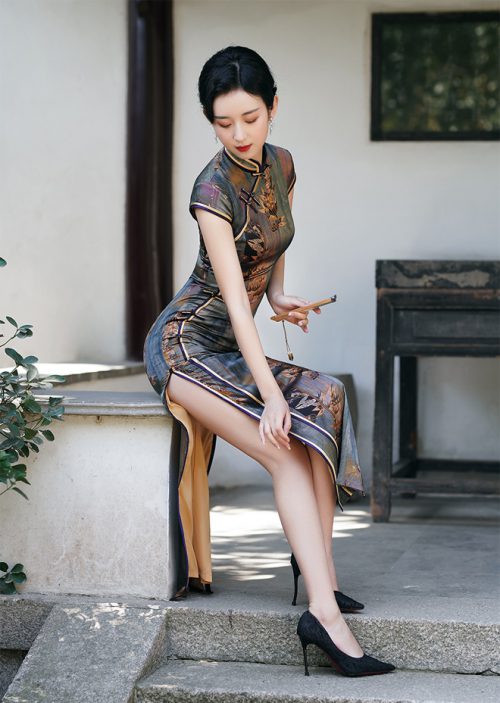 Silk Qipao Dress Bamboo Shadow