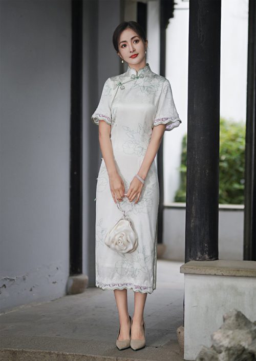 Silk Qipao Dress Sophora Japonica Summer