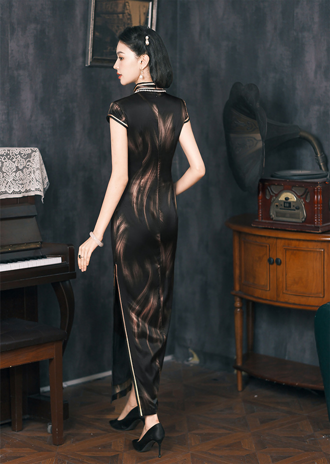 Silk Qipao Dress Smoky Black