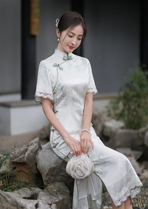 Silk Qipao Dress Sophora Japonica Summer