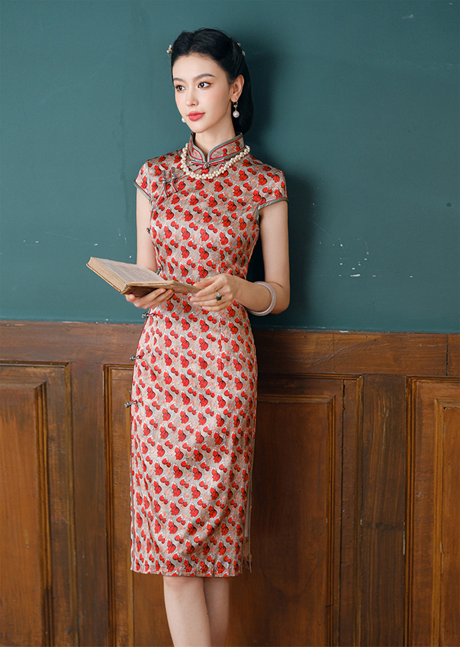 Silk Qipao Dress Red Bud